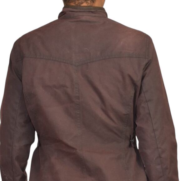 Barbour Utility Jacket Brown Wax Cotton Flannel Lined Slim Hip Length Size 10 - Picture 5 of 16